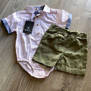 Ben Sherman 2 piece set 6/9 mos. NWT!  One piece too and elastic waist shorts